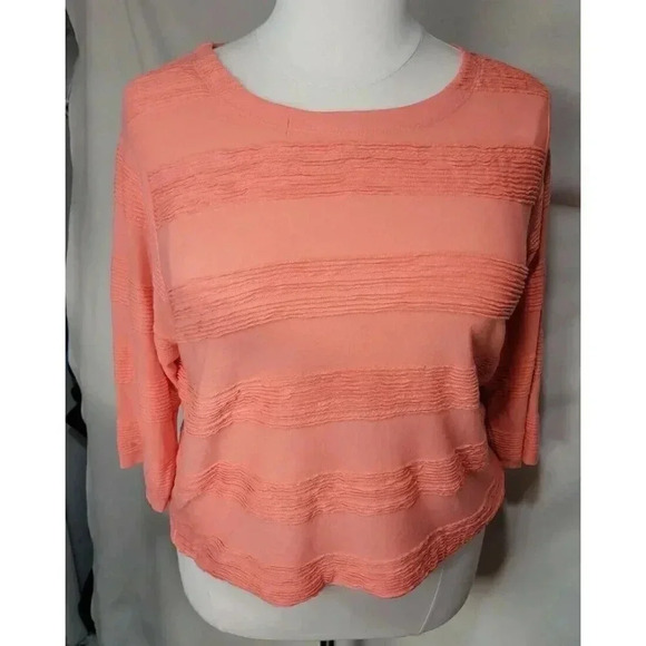 BAY STUDIO CORAL RIBBED 3/4 SLEEVE TOP PLUS SIZE 1X - Picture 1 of 4